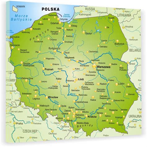 infografika: mapa Polski z zaznaczonymi miastami i ikonami ogłoszeń, symbolizująca rozproszoną dostępność ofert meblowych