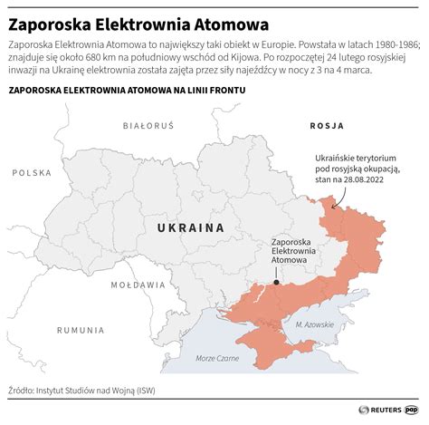 Mapa lokalizacji Zaporoskiej Elektrowni Jądrowej i Kurskiej Elektrowni Atomowej w kontekście konfliktu na Ukrainie