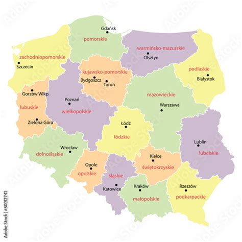 Mapa Polski z zaznaczonymi województwami objętymi statystykami OSP