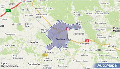 Mapa powiatu skierniewickiego z zaznaczoną miejscowością Joachimów-Mogiły