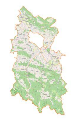 Mapa powiatu krośnieńskiego z zaznaczonymi lokalizacjami jednostek OSP
