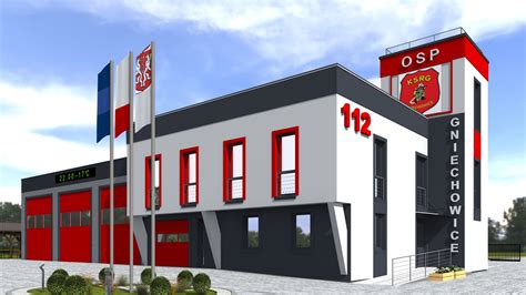 Wizualizacja architektoniczna nowej remizy OSP Gniechowice