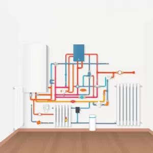 Schemat instalacji gazowej w domu jednorodzinnym lub infografika o bezpieczeństwie gazowym