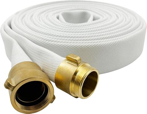 Infographic or diagram showing the layers of a fire hose material and quick connectors