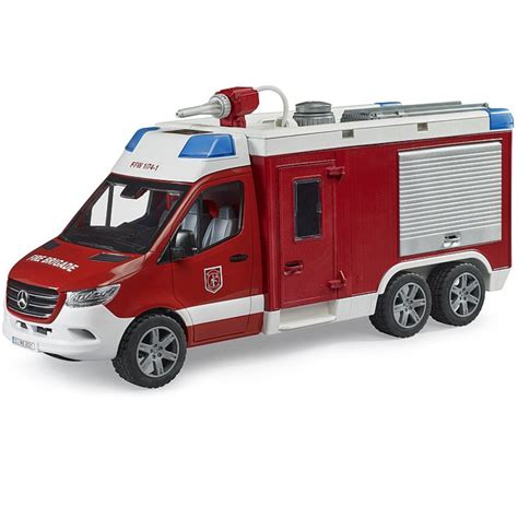 Szczegółowe zdjęcie kabiny Bruder Mercedes Sprinter wozu strażackiego z otwartymi drzwiami