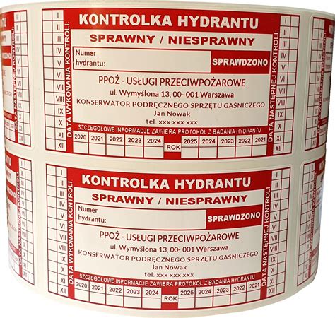 Przykład naklejki informującej o niesprawności hydrantu