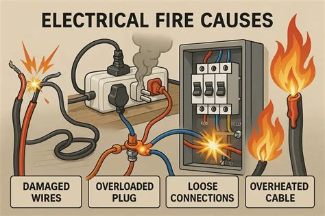 Scheme of electrical installation failure causing fire