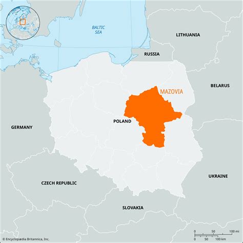 Map of Mazovia showing the division into