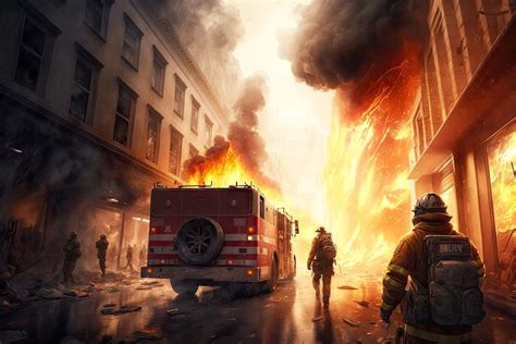 Thematic photo of firefighters extinguishing a blaze in a city setting