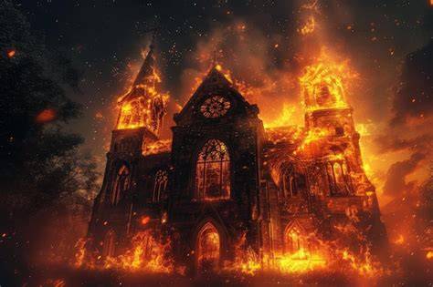 Historical photo of the Gorzów Cathedral fire
