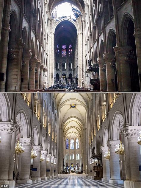 Infographic showing the Gorzów Cathedral before and after the fire