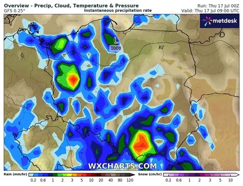 mapa powiatu z zaznaczonymi obszarami dotkniętymi przez opady śniegu i silny wiatr