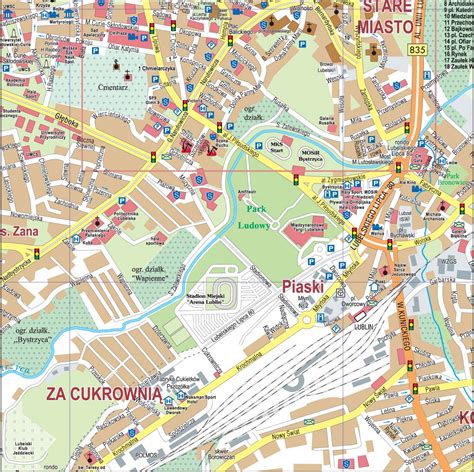 Mapa Lublina z zaznaczonymi zamkniętymi ulicami wokół kościoła.