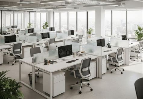 Thematic photo of a modern, well-lit office space with several workstations.