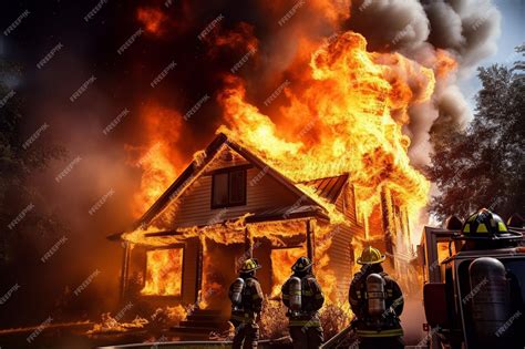 Thematic photo of a house fire with firefighters on site