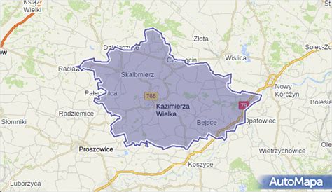Mapa powiatu kazimierskiego z zaznaczonym Czarnocinem