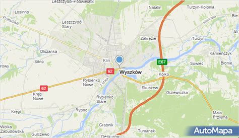 Mapa miejscowości Wyszków z zaznaczoną ulicą Białostocką