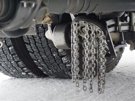 Photo of OnSpot automatic snow chains deployed under a truck wheel