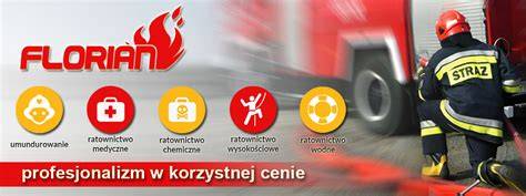 Zestaw ilustracji przedstawiających strażaków w akcji oraz ich profesjonalny sprzęt ratunkowy