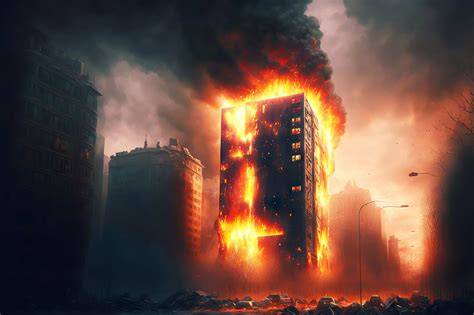 Grafika z maszyny slotowej Burning Reels przedstawiająca płonący budynek i strażaków