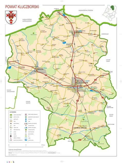 Mapa powiatu z zaznaczonymi lokalizacjami jednostek OSP