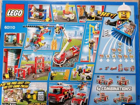 Schemat przedstawiający różne kombinacje modułowej remizy strażackiej LEGO City 60110