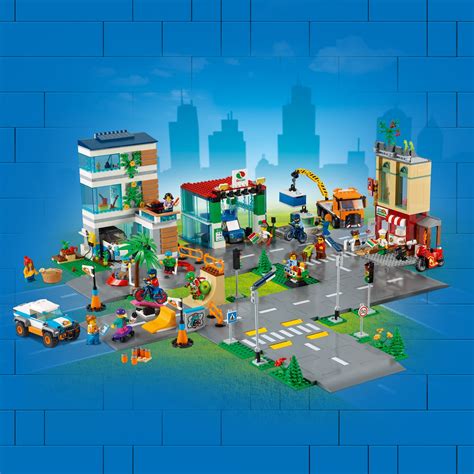 Mapa miasta LEGO City z połączonymi zestawami i płytkami drogowymi