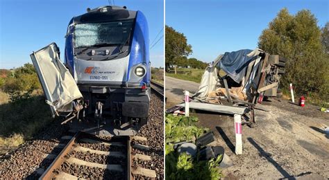 Zniszczona lokomotywa i nadpalony wagon pociągu pasażerskiego