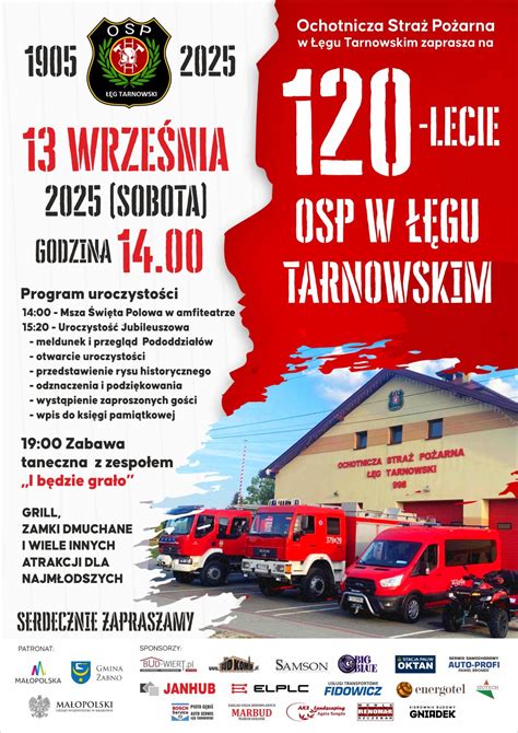 zdjęcie z obchodów jubileuszu 120-lecia OSP w Łęgu Tarnowskim z udziałem zaproszonych gości oraz pocztów sztandarowych