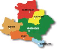 Mapa powiatu krotoszyńskiego z zaznaczoną gminą Sulmierzyce i frekwencją wyborczą