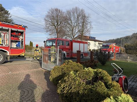Zdjęcie przedstawiające działania strażaków podczas gaszenia pożaru w kotłowni i użycie kamery termowizyjnej do sprawdzania zarzewi ognia.