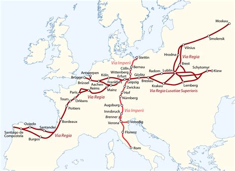 mapa dawnych szlaków handlowych Pomorza ze wskazaniem Via Regia
