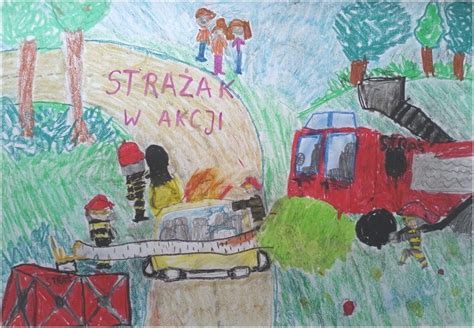 Ilustracja przedstawiająca strażaka w akcji ratowniczej