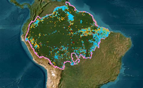 mapa satelitarna pożarów lasów w Amazonii, Brazylia