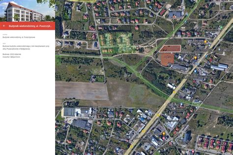 Mapa Puszczykowa z zaznaczoną ulicą Nadwarciańską i okolicznymi adresami