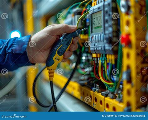 Thematic photo of an electrician performing measurements with professional equipment.