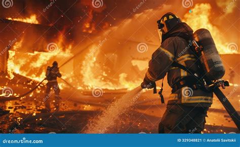 Thematic photo of a burning building with firefighters at work, possibly with smoke and flames visible