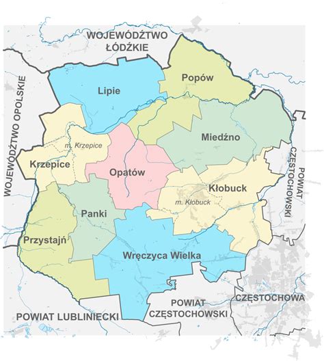 Mapa powiatu kłobuckiego na tle województwa śląskiego