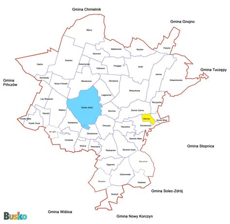 Mapa gminy Kostrzyn z zaznaczeniem lokalizacji jednostek OSP