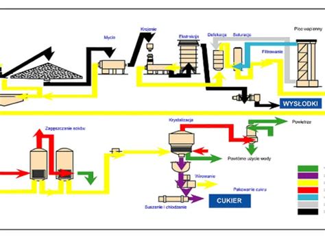 schemat przedstawiający proces produkcji cukru w XIX wieku