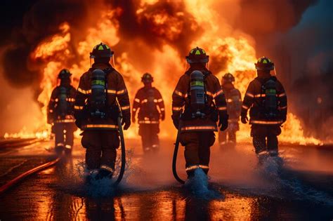 Thematic photo of firefighters at night fire scene