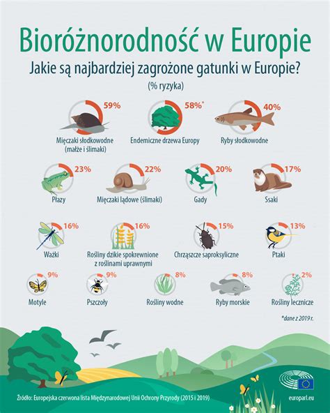 Infografika przedstawiająca zagrożone gatunki roślin i zwierząt w Biebrzańskim Parku Narodowym