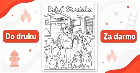 Ilustracja przedstawiająca remizę strażacką i zabawę wiejską