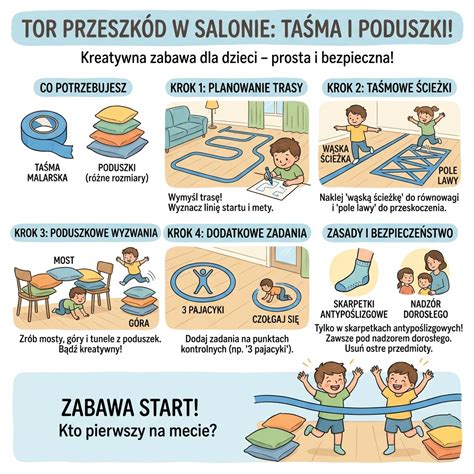 Infografika przedstawiająca rozstawienie toru przeszkód w halowych zawodach strażackich