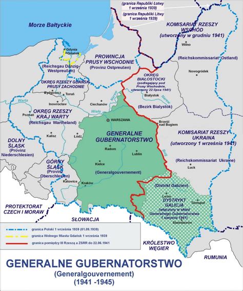 Mapa Generalnego Gubernatorstwa z podziałem na dystrykty w czasie II wojny światowej