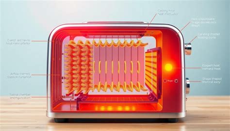 Infographic showing a toaster with crumbs and heat elements