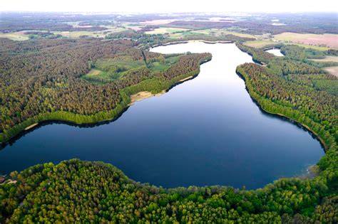 Panorama Pszczewa z widokiem na jezioro i zalesione tereny