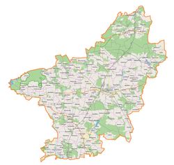 Mapa powiatu opoczyńskiego z zaznaczonymi obszarami leśnymi