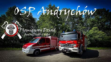 Technical diagram or infographic showing the layout of the OSP Andrychów training polygon, highlighting different stations like obstacle course, collapsed ceiling, and car accident simulation.