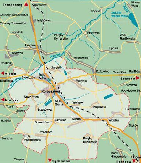 mapa gminy Kolbuszowa z zaznaczonymi lokalizacjami remiz OSP